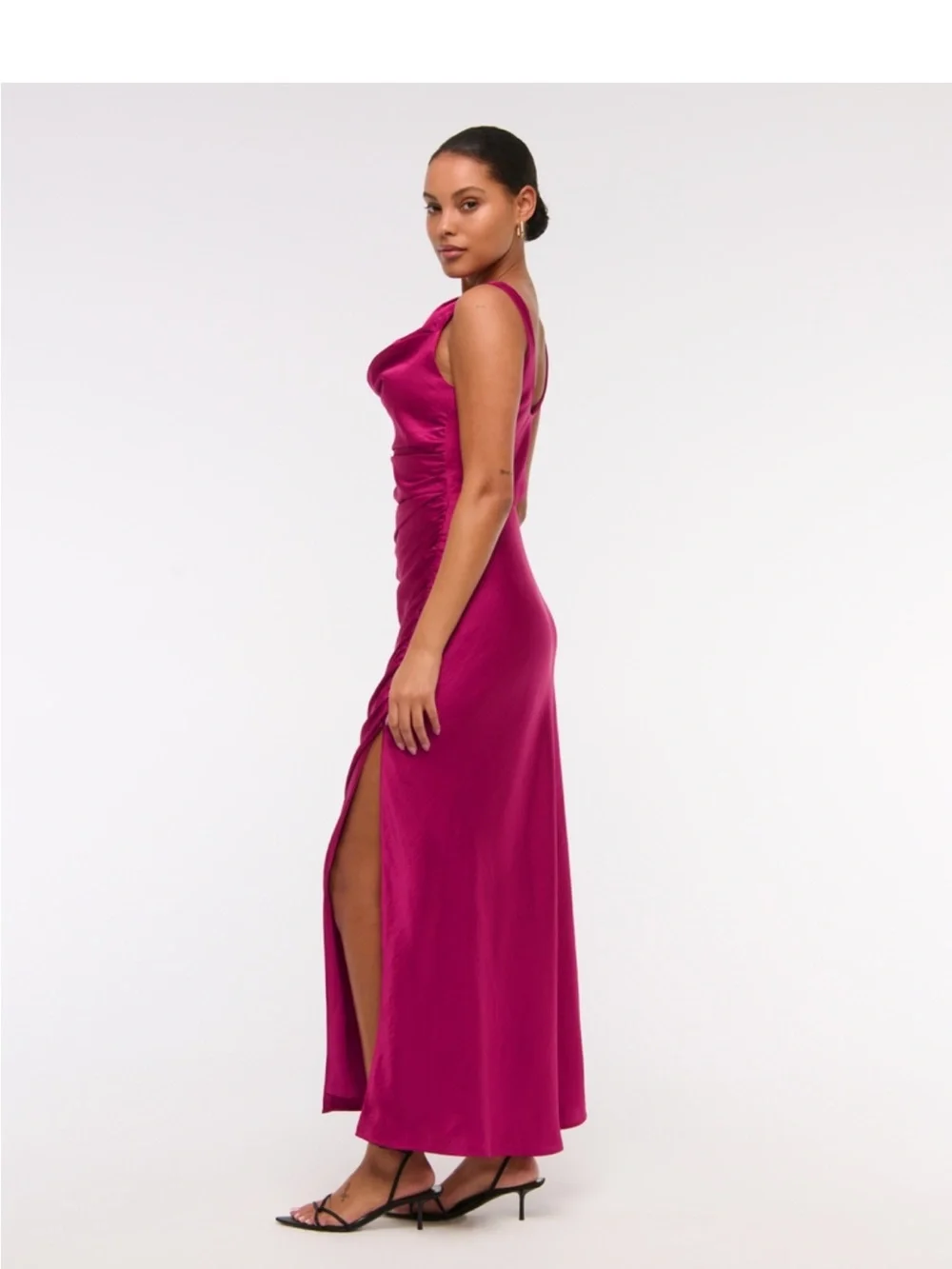 Abercrombie & Fitch Fuchsia Satin Cowl-Neck Side-Slit Maxi Dress